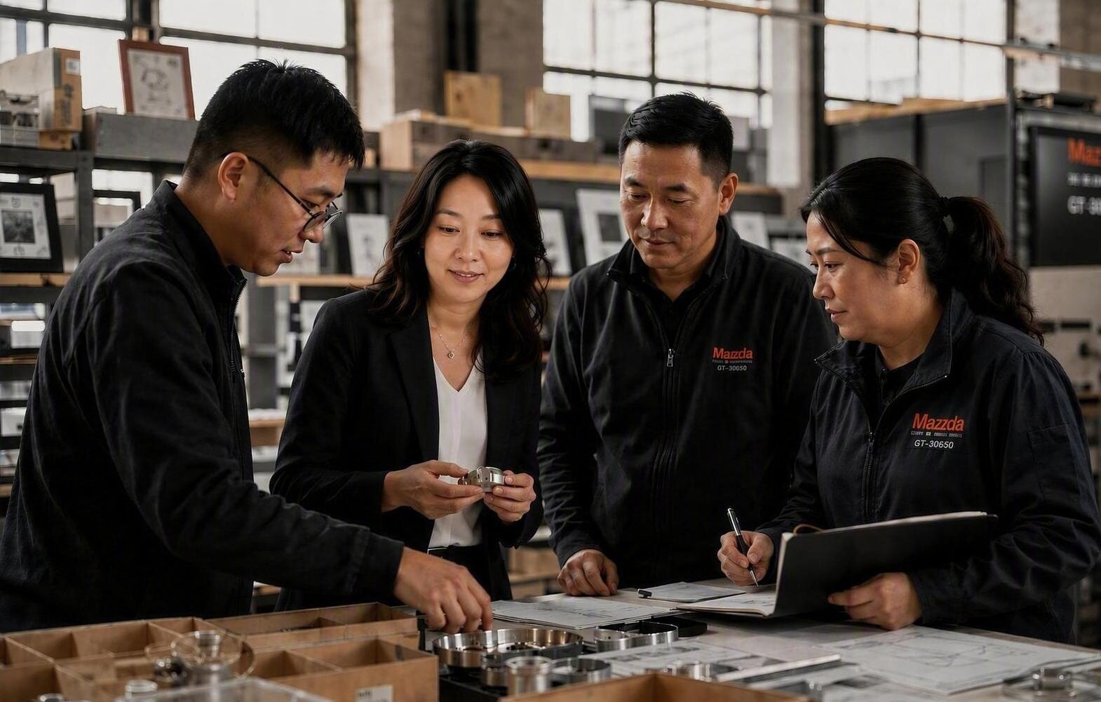 Equipo de inspección de Ana Xu revisando producto en Guangdong